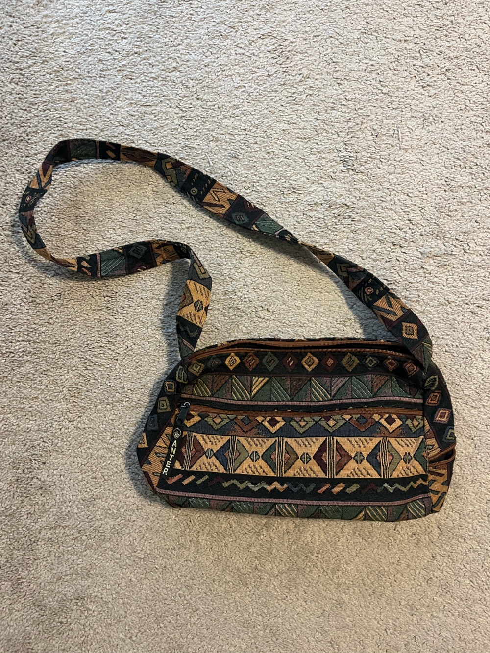 Vintage Woven Geometric Pattern Crossbody Bag - Earth Tones
